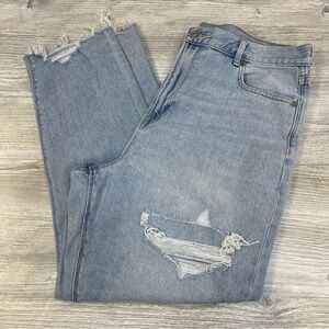 American Eagle Outfitters Light Blue Denim Distressed Baggy Holes Size 16 Jeans